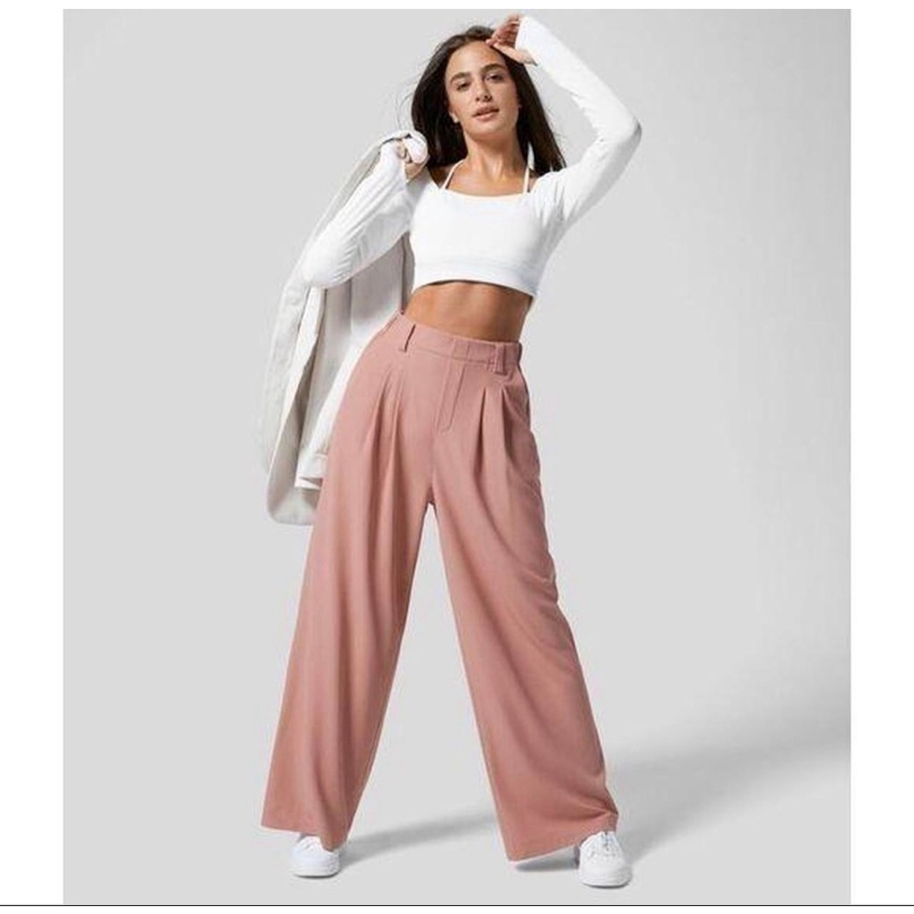 Halara Rose Tan High Waisted Wide Leg Waffle Pants